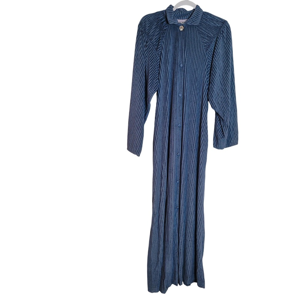 Vintage Miss Dior Blue Ribbed Chenille Maxi Robe House Dress Union Made 11/12